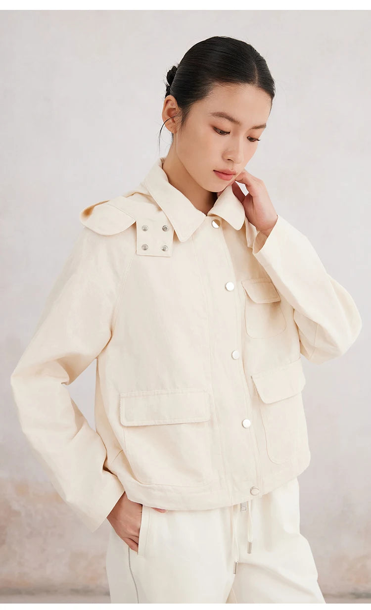 Cotton and linen hooded jacket