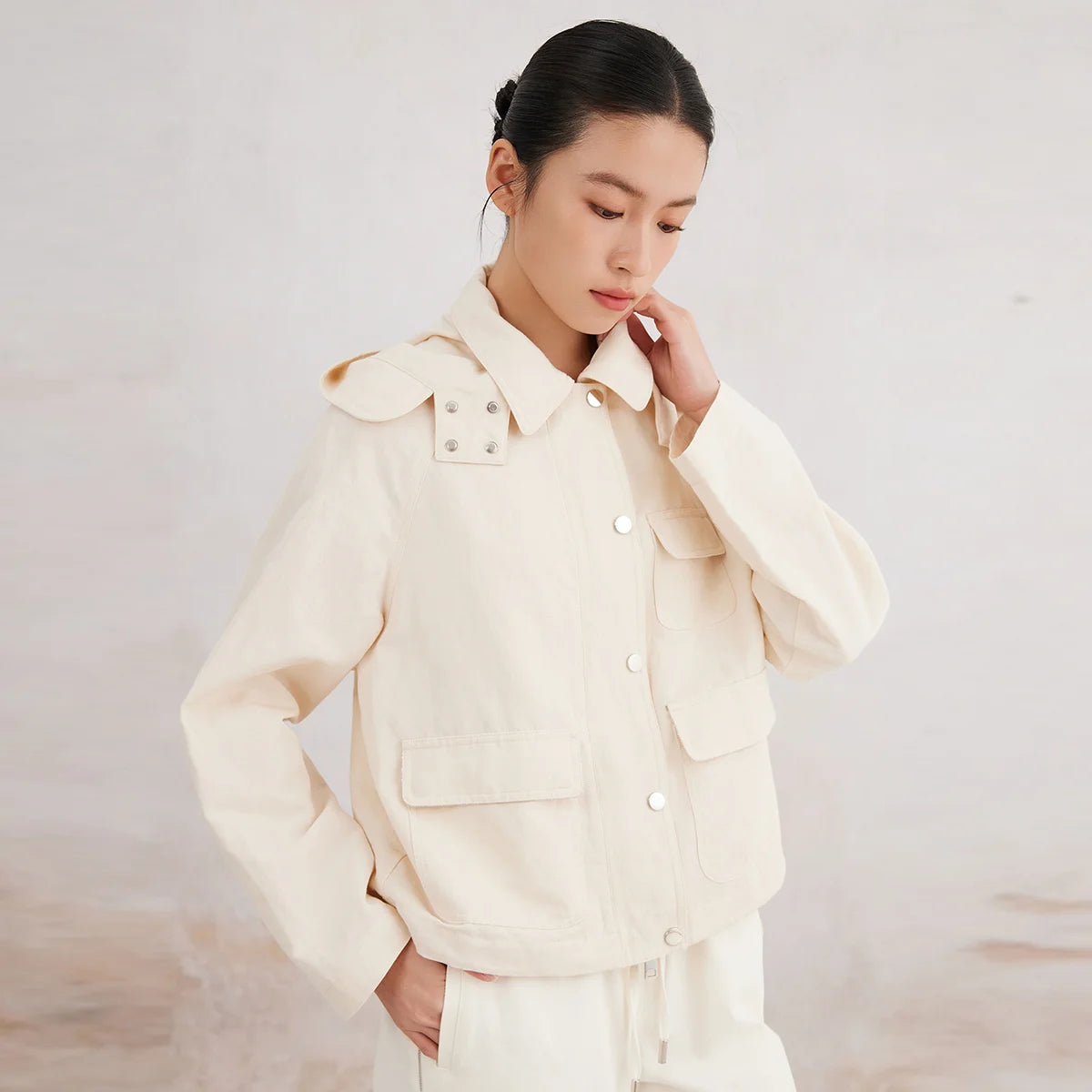 Cotton and linen hooded jacket