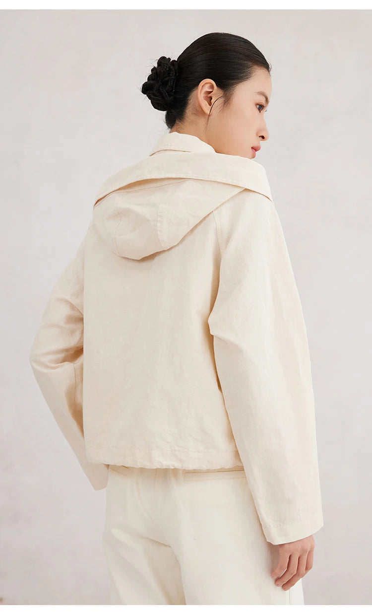 Cotton and linen hooded jacket