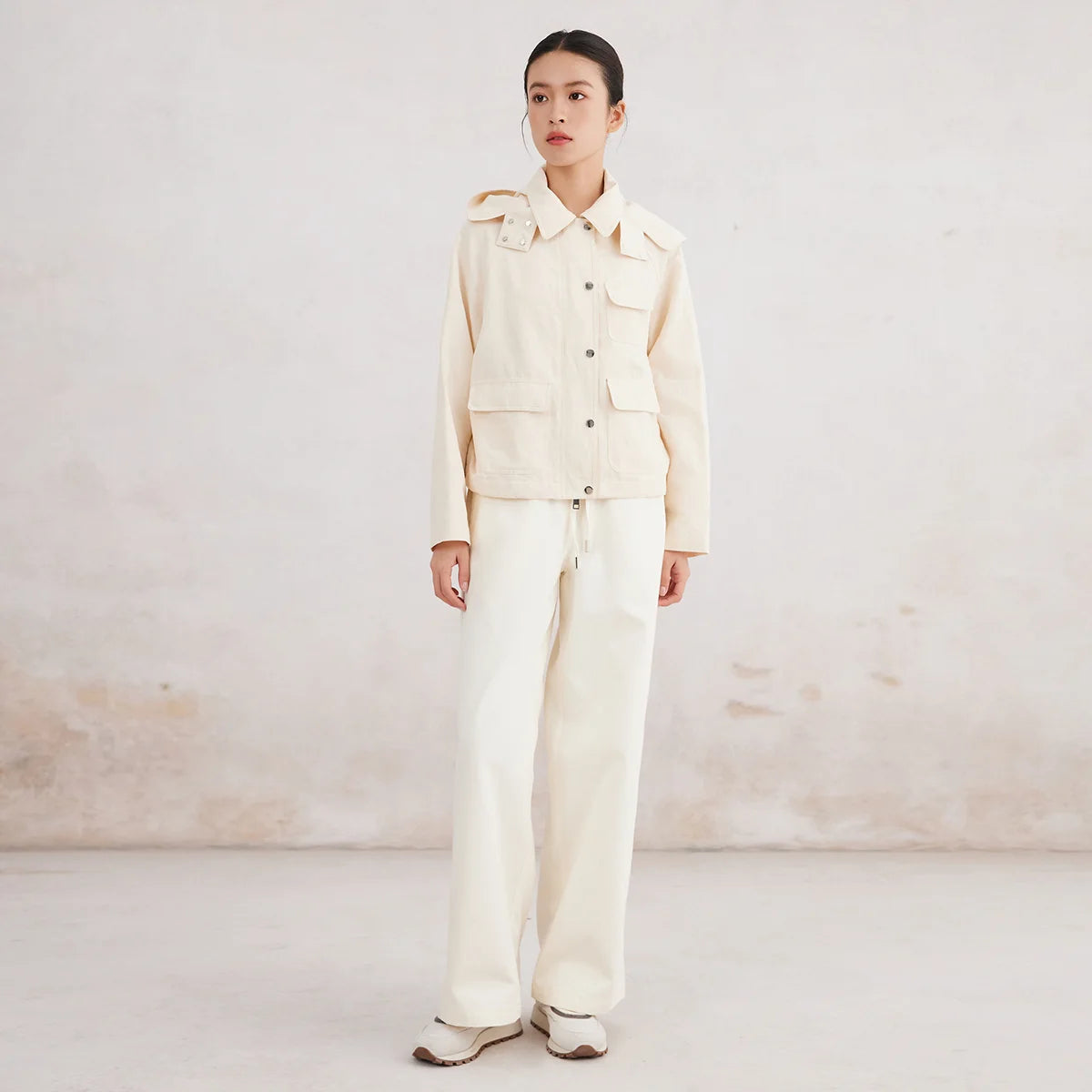 Cotton and linen hooded jacket