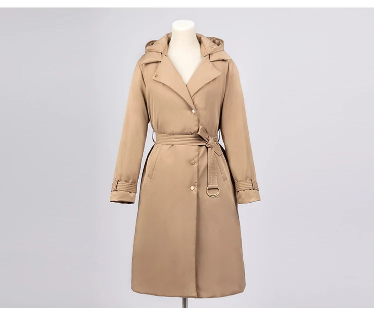 White goose down coats Long hooded Puffer jackets