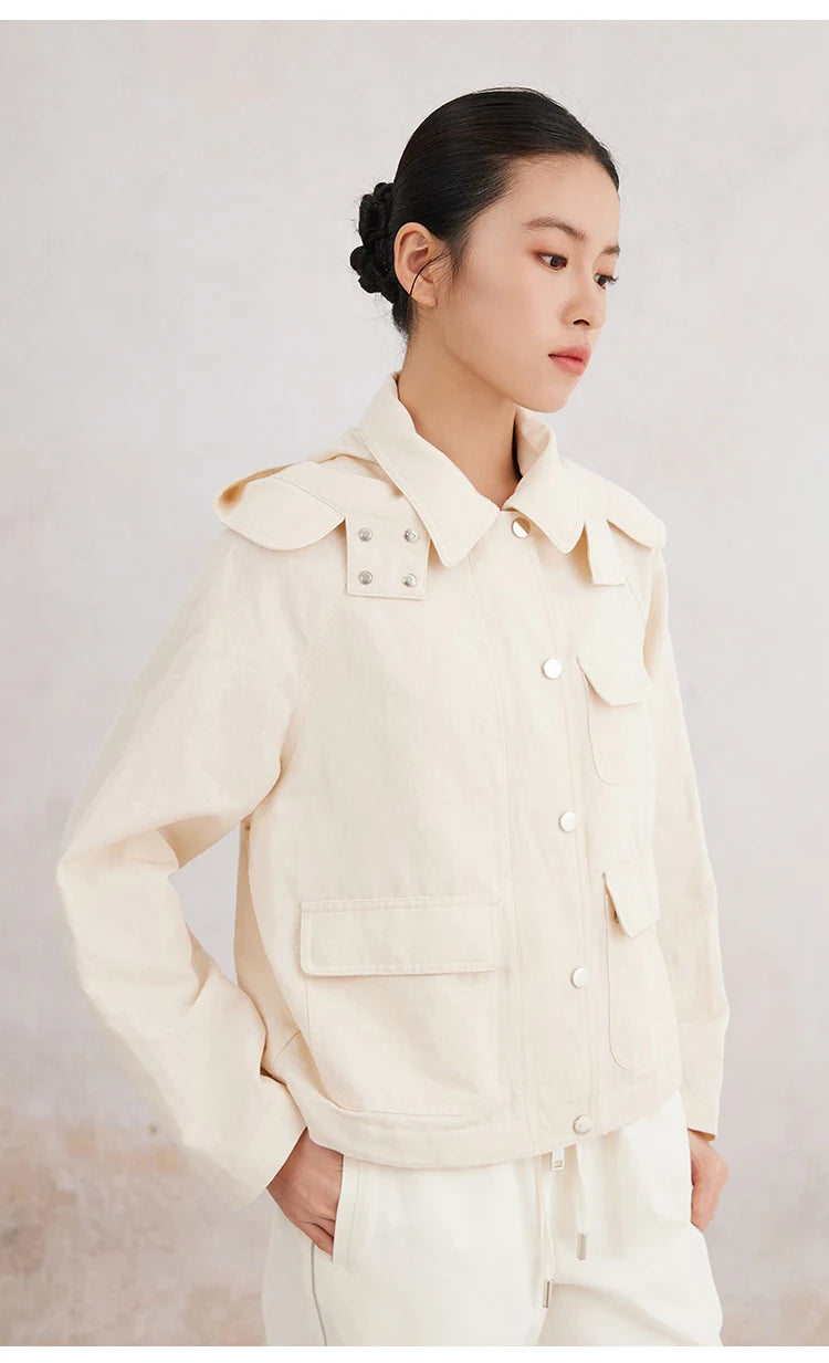 Cotton and linen hooded jacket