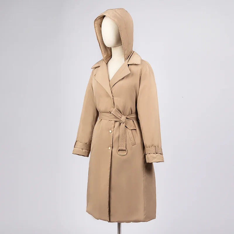 White goose down coats Long hooded Puffer jackets