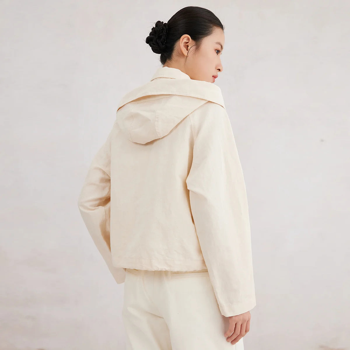 Cotton and linen hooded jacket
