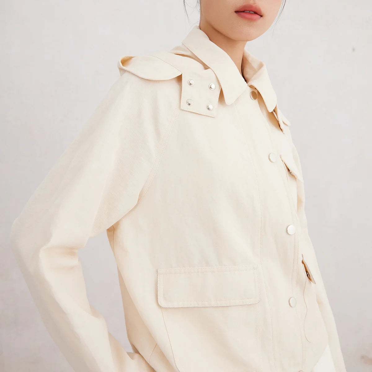 Cotton and linen hooded jacket
