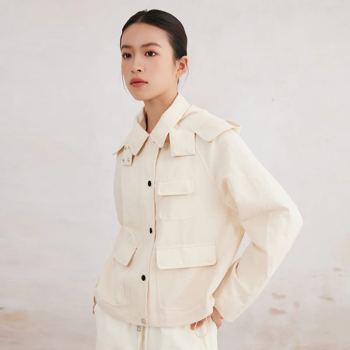 Cotton and linen hooded jacket