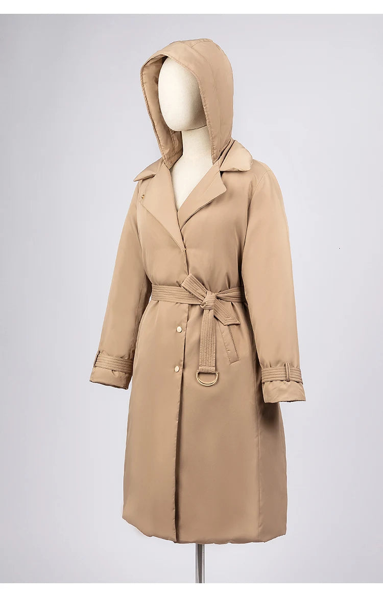 White goose down coats Long hooded Puffer jackets
