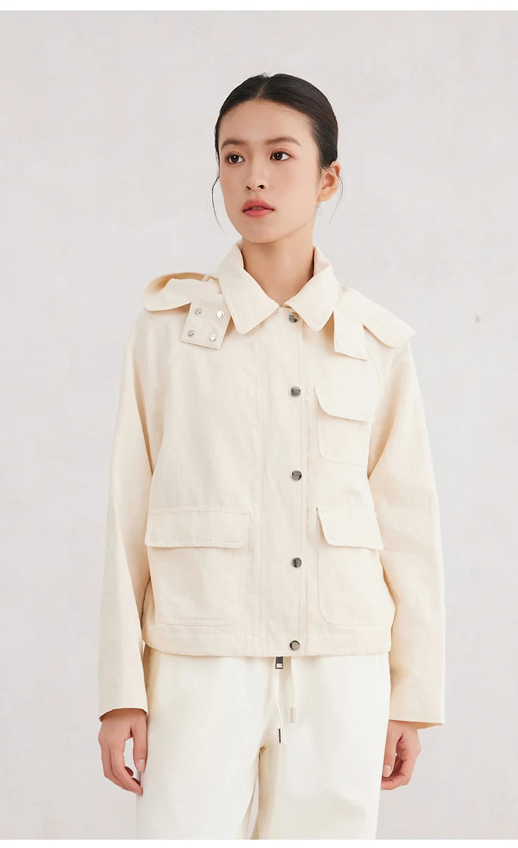 Cotton and linen hooded jacket