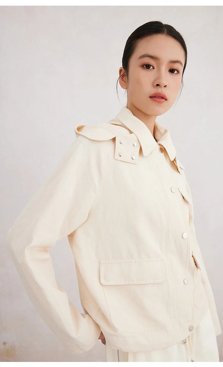 Cotton and linen hooded jacket