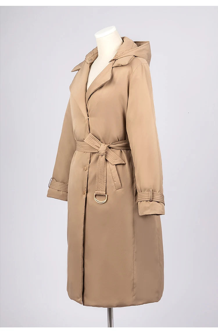 White goose down coats Long hooded Puffer jackets