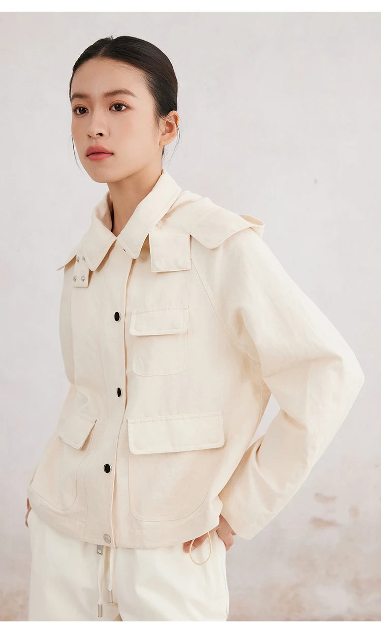 Cotton and linen hooded jacket